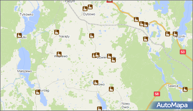 mapa Dźwiersztyny, Dźwiersztyny na mapie Targeo