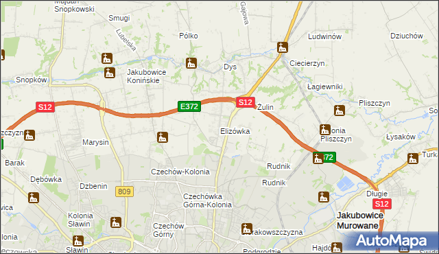 mapa Elizówka gmina Niemce, Elizówka gmina Niemce na mapie Targeo