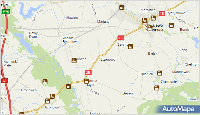 mapa Elzanowo gmina Kowalewo Pomorskie, Elzanowo gmina Kowalewo Pomorskie na mapie Targeo