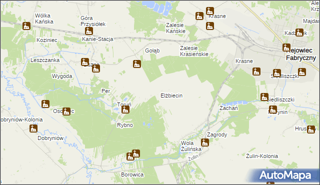 mapa Elżbiecin gmina Rejowiec, Elżbiecin gmina Rejowiec na mapie Targeo