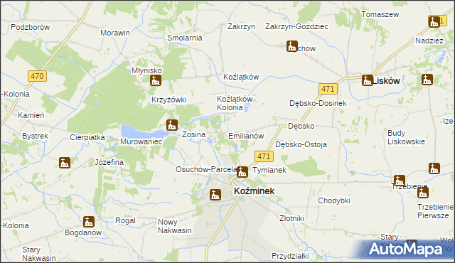 mapa Emilianów gmina Koźminek, Emilianów gmina Koźminek na mapie Targeo