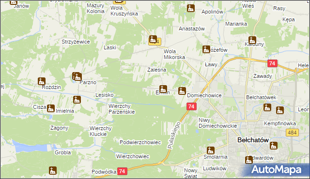 mapa Emilin gmina Bełchatów, Emilin gmina Bełchatów na mapie Targeo