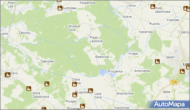mapa Ewelinów gmina Łopuszno, Ewelinów gmina Łopuszno na mapie Targeo