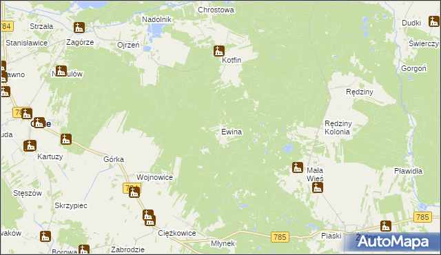 mapa Ewina gmina Żytno, Ewina gmina Żytno na mapie Targeo