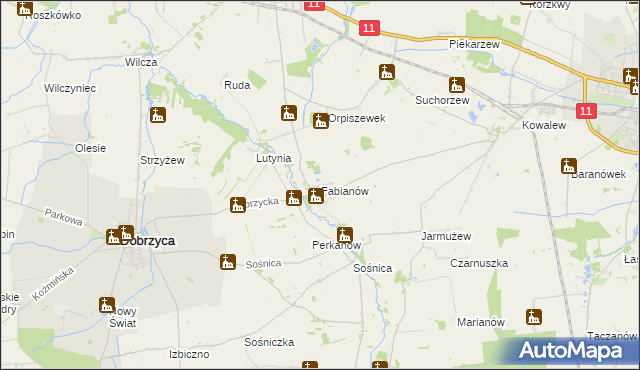 mapa Fabianów gmina Dobrzyca, Fabianów gmina Dobrzyca na mapie Targeo
