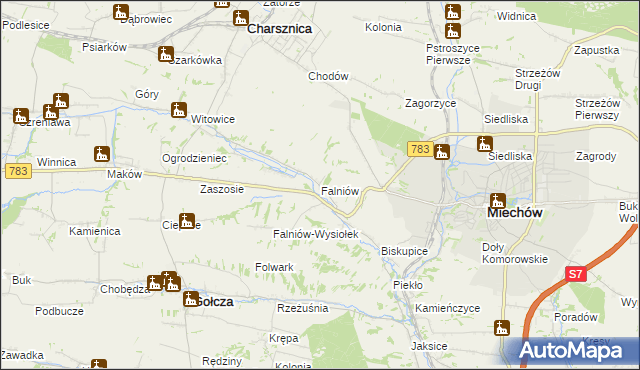 mapa Falniów, Falniów na mapie Targeo