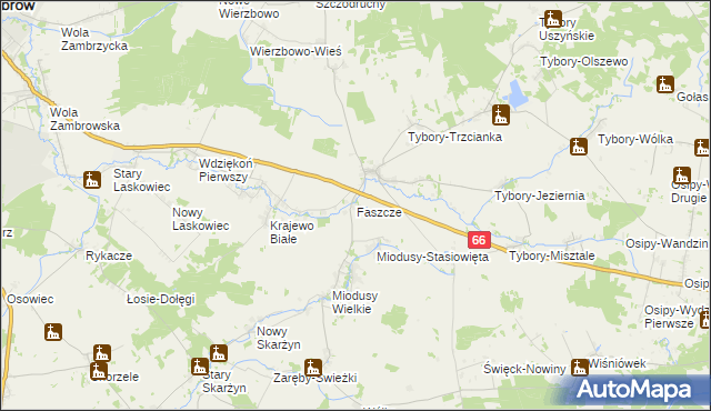 mapa Faszcze gmina Wysokie Mazowieckie, Faszcze gmina Wysokie Mazowieckie na mapie Targeo