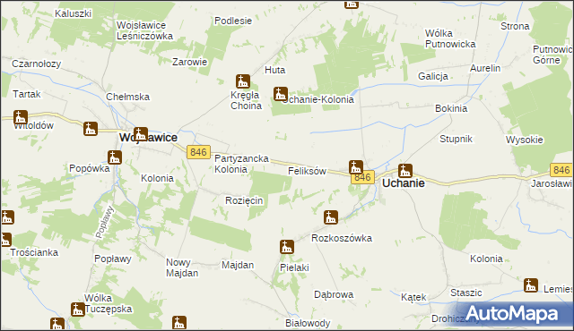 mapa Feliksów gmina Uchanie, Feliksów gmina Uchanie na mapie Targeo
