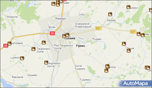 mapa Fijewo gmina Lubawa, Fijewo gmina Lubawa na mapie Targeo