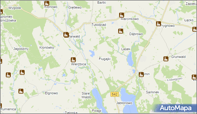 mapa Fiugajki gmina Dąbrówno, Fiugajki gmina Dąbrówno na mapie Targeo