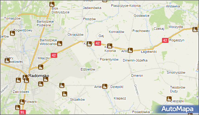 mapa Florentynów gmina Kodrąb, Florentynów gmina Kodrąb na mapie Targeo