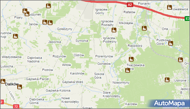 mapa Florentynów gmina Parzęczew, Florentynów gmina Parzęczew na mapie Targeo