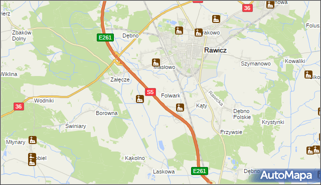 mapa Folwark gmina Rawicz, Folwark gmina Rawicz na mapie Targeo