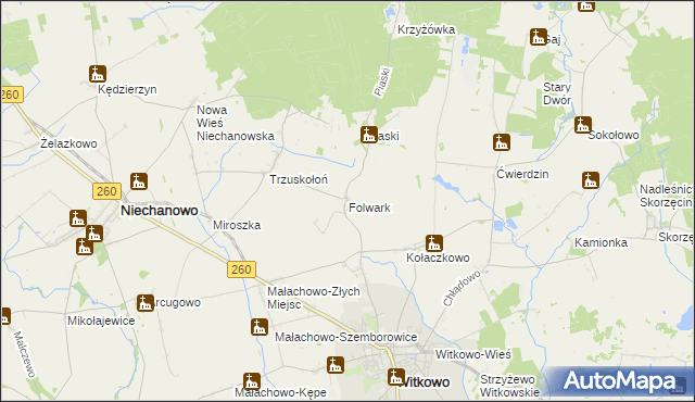 mapa Folwark gmina Witkowo, Folwark gmina Witkowo na mapie Targeo