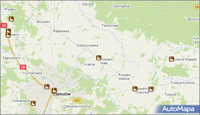 mapa Folwarki Małe, Folwarki Małe na mapie Targeo