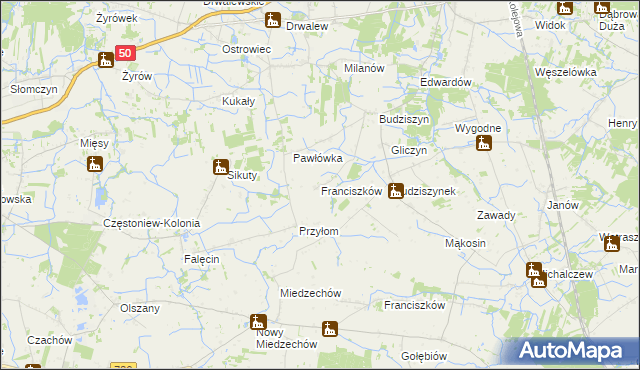 mapa Franciszków gmina Chynów, Franciszków gmina Chynów na mapie Targeo