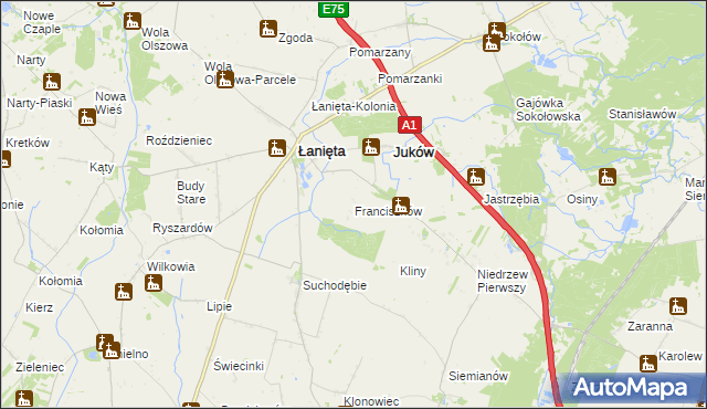 mapa Franciszków gmina Łanięta, Franciszków gmina Łanięta na mapie Targeo