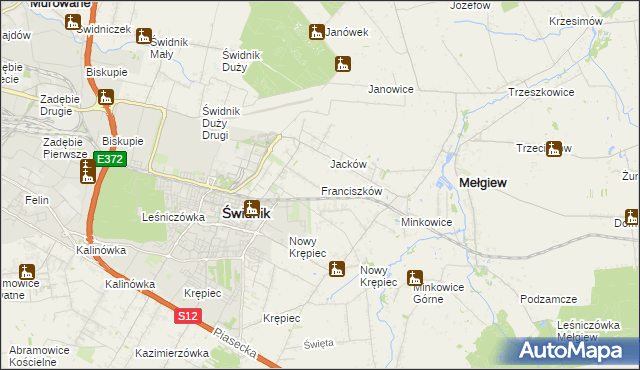 mapa Franciszków gmina Mełgiew, Franciszków gmina Mełgiew na mapie Targeo