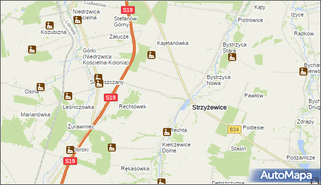 mapa Franciszków gmina Strzyżewice, Franciszków gmina Strzyżewice na mapie Targeo