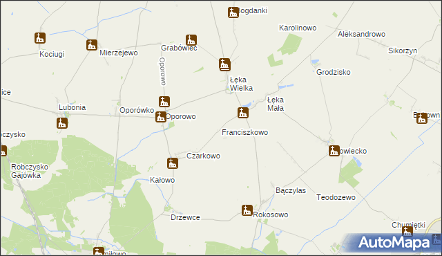 mapa Franciszkowo gmina Poniec, Franciszkowo gmina Poniec na mapie Targeo