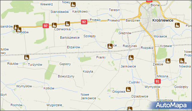 mapa Franki gmina Krośniewice, Franki gmina Krośniewice na mapie Targeo