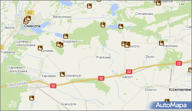mapa Frankowo gmina Osieczna, Frankowo gmina Osieczna na mapie Targeo