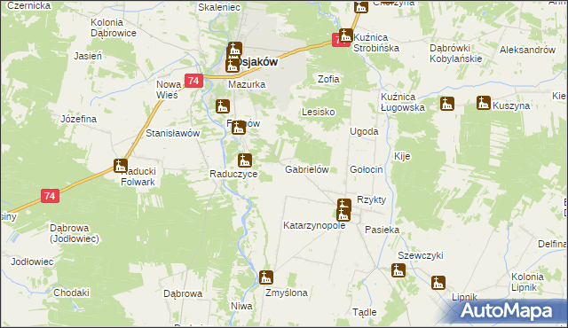 mapa Gabrielów gmina Osjaków, Gabrielów gmina Osjaków na mapie Targeo