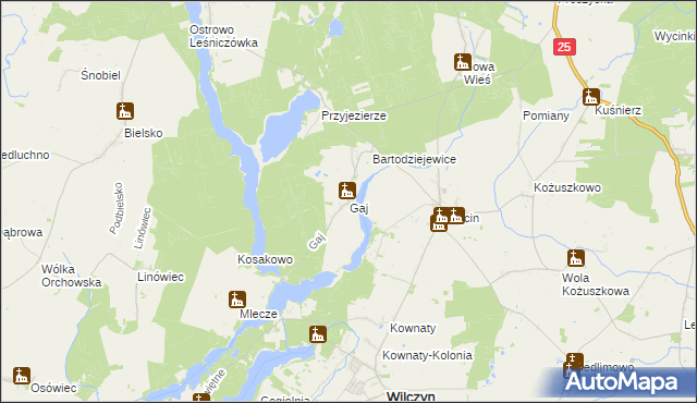 mapa Gaj gmina Jeziora Wielkie, Gaj gmina Jeziora Wielkie na mapie Targeo