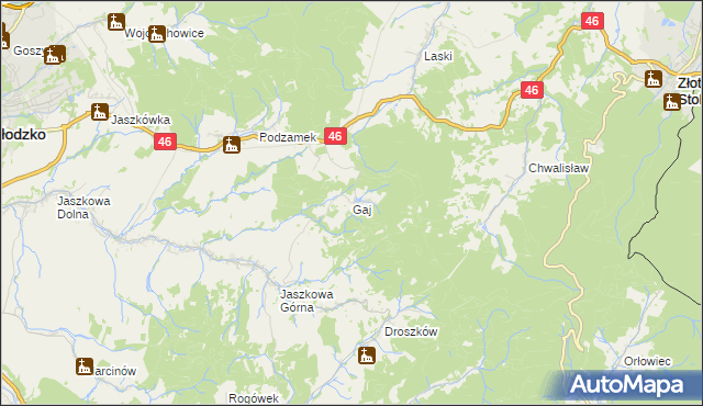 mapa Gaj gmina Kłodzko, Gaj gmina Kłodzko na mapie Targeo