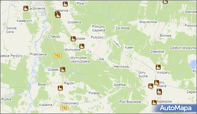 mapa Gaj gmina Przedbórz, Gaj gmina Przedbórz na mapie Targeo