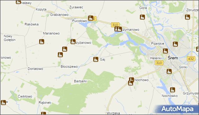 mapa Gaj gmina Śrem, Gaj gmina Śrem na mapie Targeo