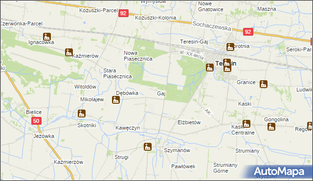mapa Gaj gmina Teresin, Gaj gmina Teresin na mapie Targeo