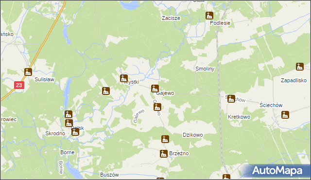 mapa Gajewo gmina Lubiszyn, Gajewo gmina Lubiszyn na mapie Targeo