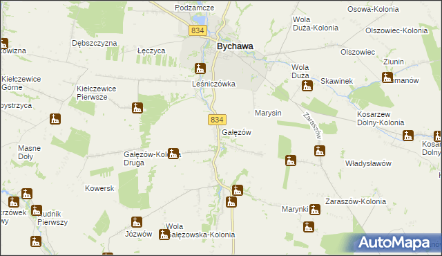 mapa Gałęzów gmina Bychawa, Gałęzów gmina Bychawa na mapie Targeo