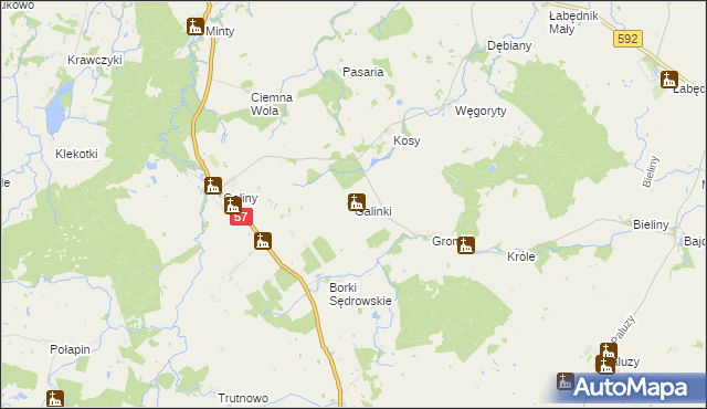 mapa Galinki gmina Bartoszyce, Galinki gmina Bartoszyce na mapie Targeo