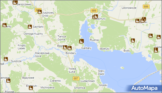 mapa Garbary gmina Michałowo, Garbary gmina Michałowo na mapie Targeo