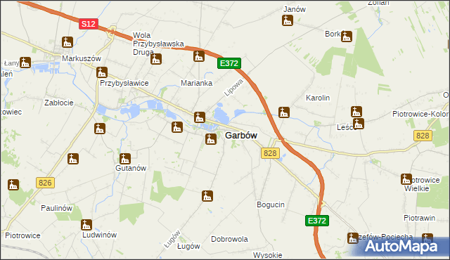 mapa Garbów powiat lubelski, Garbów powiat lubelski na mapie Targeo