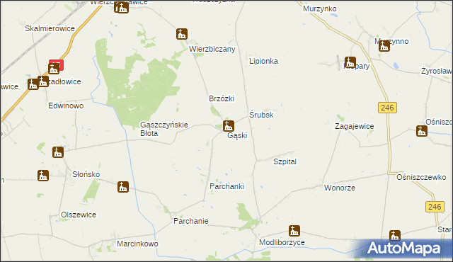 mapa Gąski gmina Gniewkowo, Gąski gmina Gniewkowo na mapie Targeo