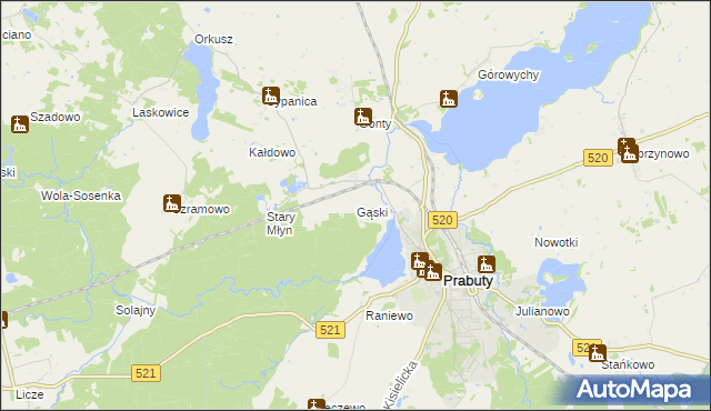 mapa Gąski gmina Prabuty, Gąski gmina Prabuty na mapie Targeo