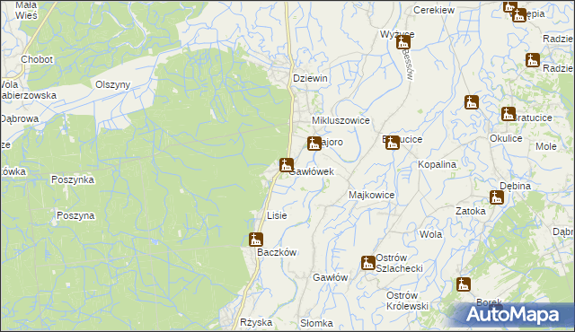 mapa Gawłówek gmina Drwinia, Gawłówek gmina Drwinia na mapie Targeo