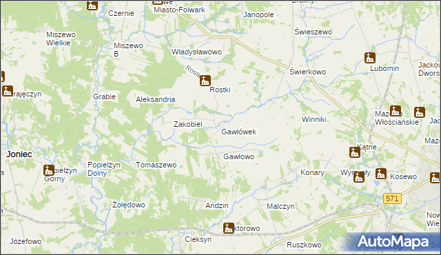 mapa Gawłówek gmina Nowe Miasto, Gawłówek gmina Nowe Miasto na mapie Targeo