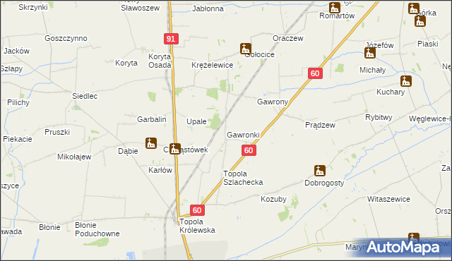 mapa Gawronki gmina Łęczyca, Gawronki gmina Łęczyca na mapie Targeo