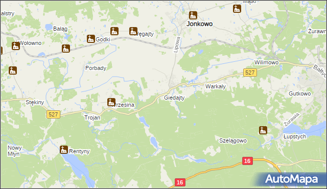 mapa Giedajty, Giedajty na mapie Targeo
