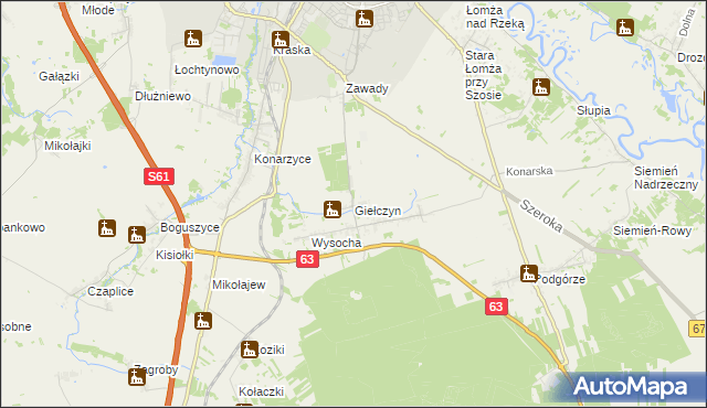 mapa Giełczyn gmina Łomża, Giełczyn gmina Łomża na mapie Targeo