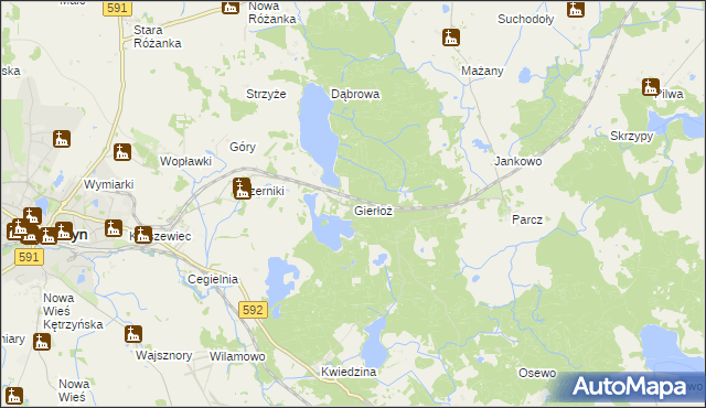 mapa Gierłoż gmina Kętrzyn, Gierłoż gmina Kętrzyn na mapie Targeo