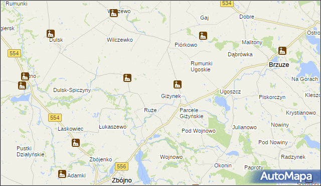 mapa Giżynek gmina Brzuze, Giżynek gmina Brzuze na mapie Targeo