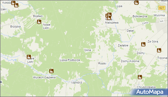 mapa Glina gmina Miedzna, Glina gmina Miedzna na mapie Targeo