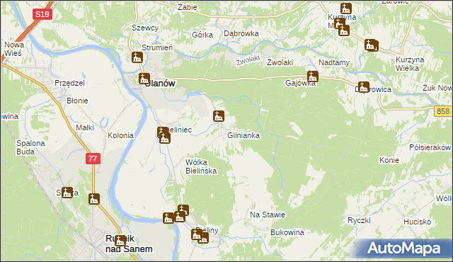 mapa Glinianka gmina Ulanów, Glinianka gmina Ulanów na mapie Targeo