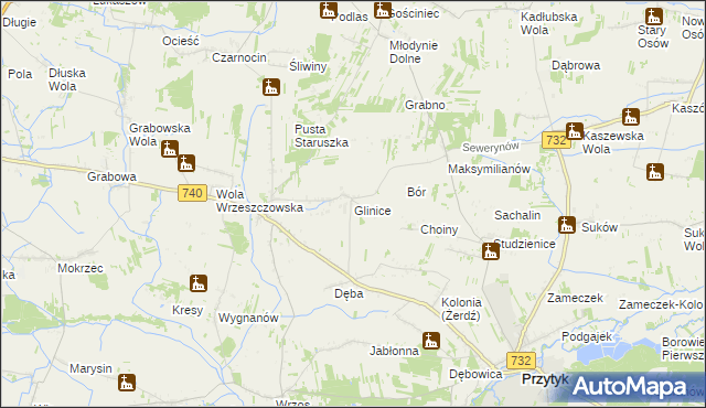mapa Glinice gmina Przytyk, Glinice gmina Przytyk na mapie Targeo