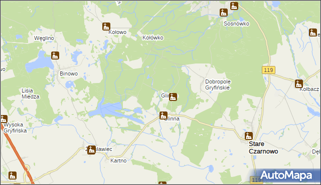 mapa Gliniec gmina Stare Czarnowo, Gliniec gmina Stare Czarnowo na mapie Targeo